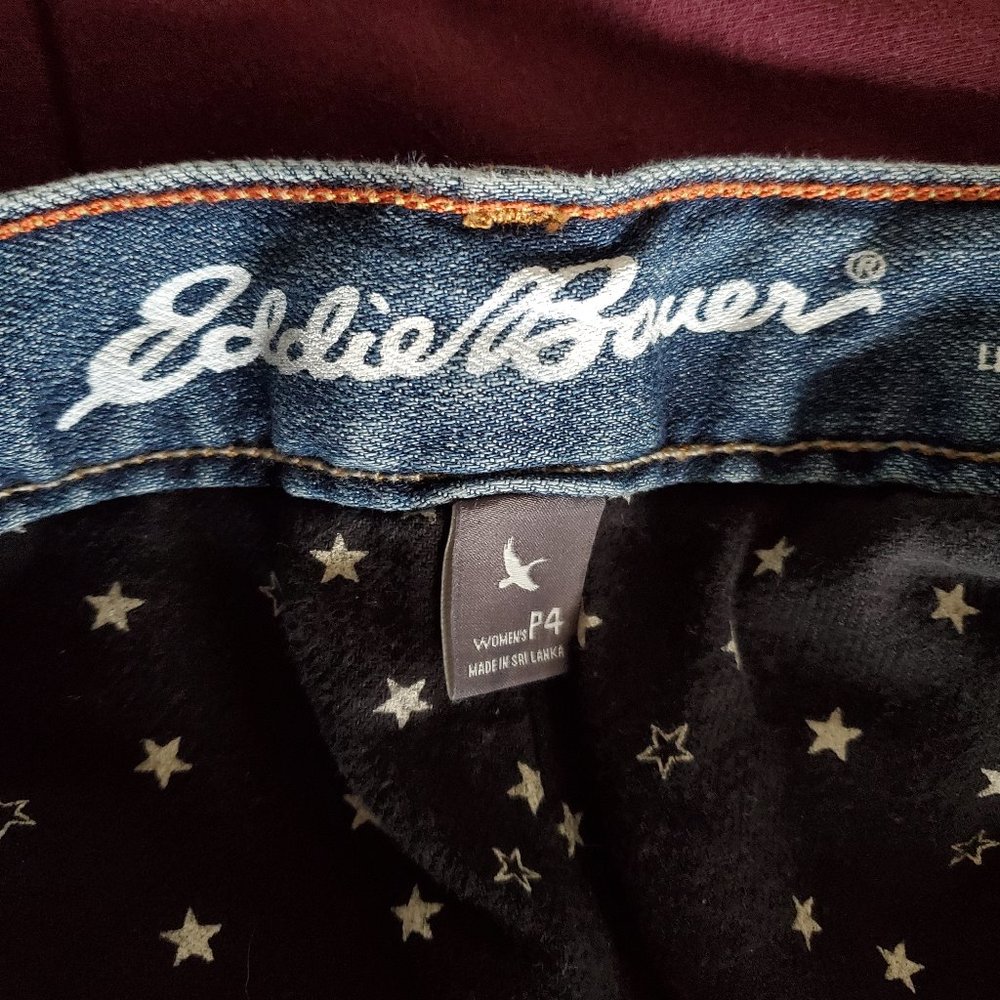 Eddie Bauer women's flannel lined jeans, boyfriend style, petite 4